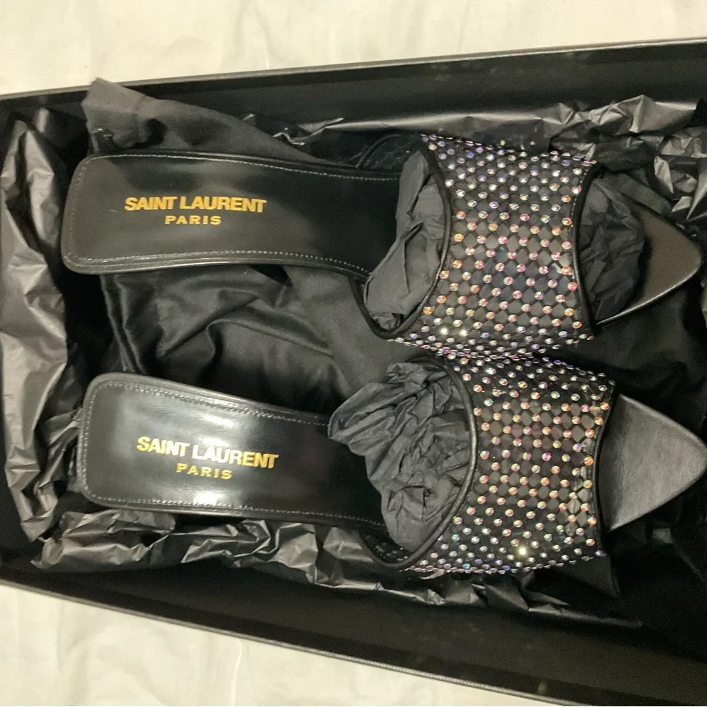 Saint Laurent Women's Liz Embellished High Heel Slide Sandals size 38 - Picture 4 of 16